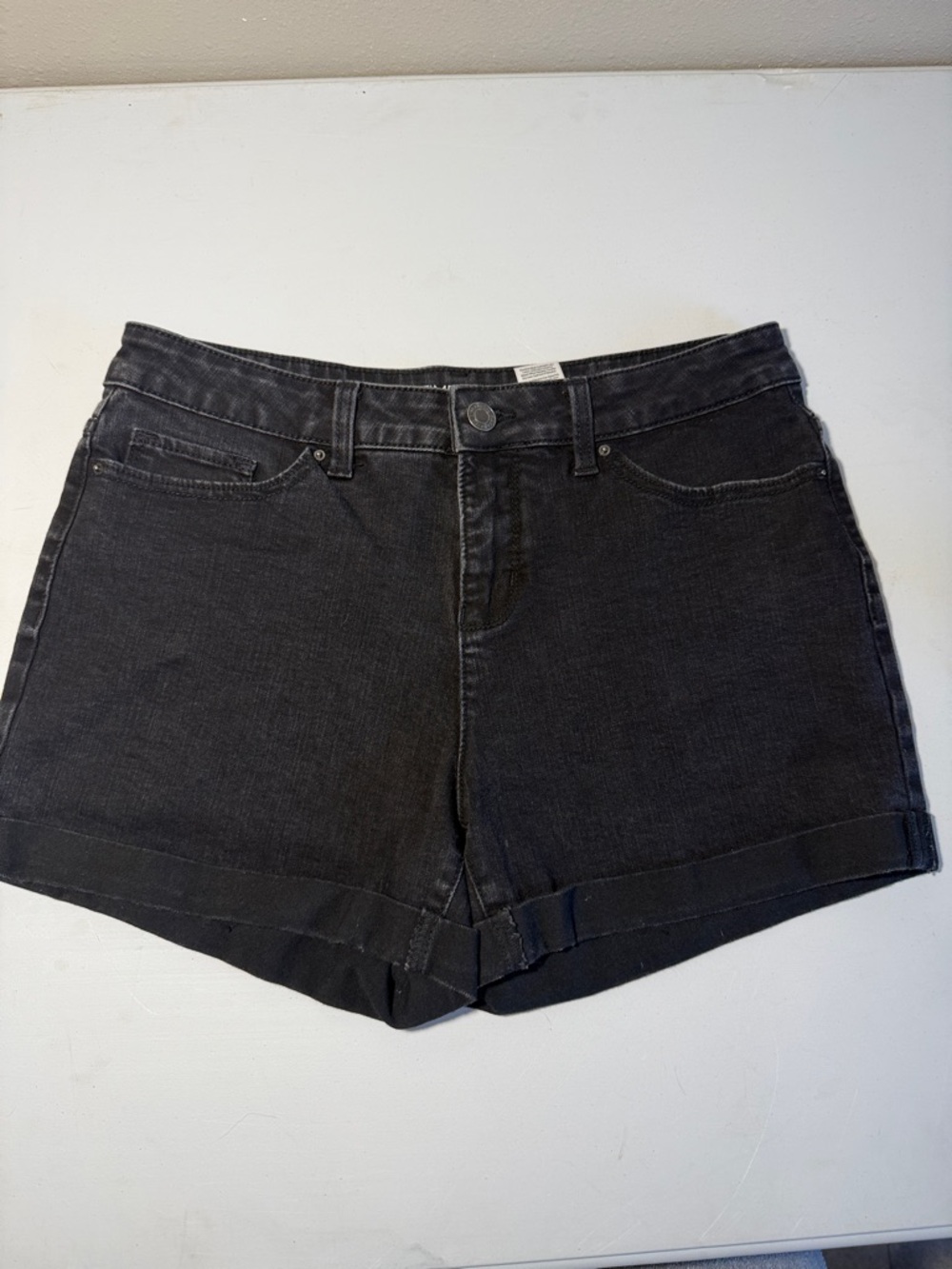 Time and Tru Black Mid-Rise Jean Shorts with Cuffed Hem